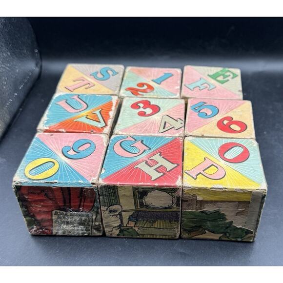 Victorian 1800’s Vtg German Six Sided Wooden Block/Cube Puzzle Blocks - Picture 2 of 12